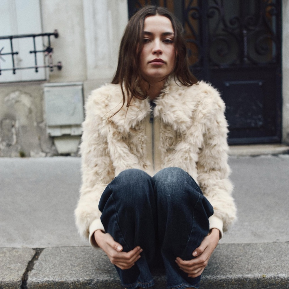 Zara Faux Fur Bomber NWT Jacket Ecru 3046/028/712 Cream XS mob wife old money - Picture 7 of 17